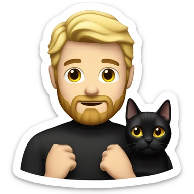 blonde bearded guy holding a black cat sticker