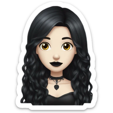 goth girl pale, black long hair sticker