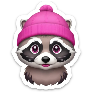 racoon with pink and white beanie sticker