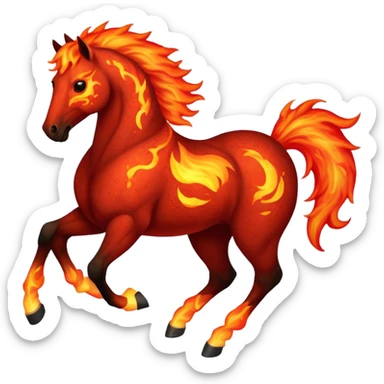 Red fast fire horse made of embers, magma, visible lava, burning, with ash particles surrounding it. Horse galloping with a fiery mane and tail. sticker