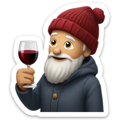Old man with winter hat and wine sticker