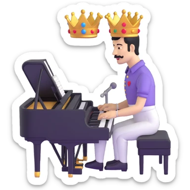 Freddie Mercury wearing crown playing piano sticker