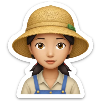 Asian girl with rice farmer hat sticker