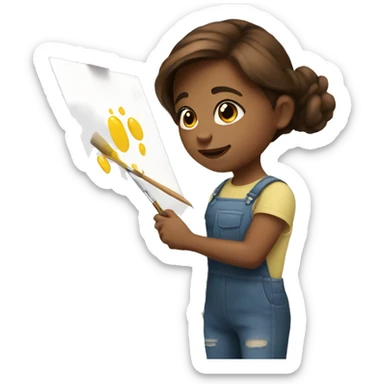 A girl with brown hair is painting a picture sticker