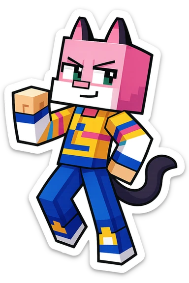 Extract all the individual characters from the image, each as a separate image on a transparent background, keeping the original Minecraft cartoon style and appearance as shown in the reference image. sticker