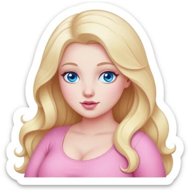 Curvy, blonde long hair, blue eye, pale white skinned woman, pink full body pose sfw sticker