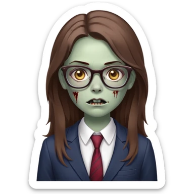 zombie girl with glasses, long brown hair, wearing a suit, looking confident sticker