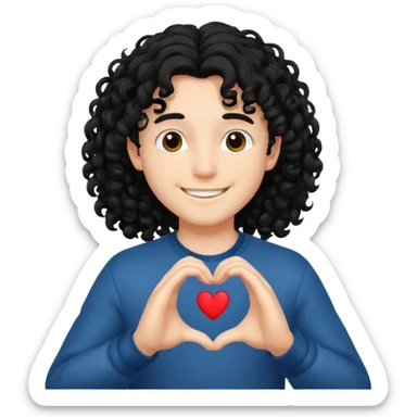 Un garçon beau qui fait un cœur avec des cheveux noir long et bouclé sticker