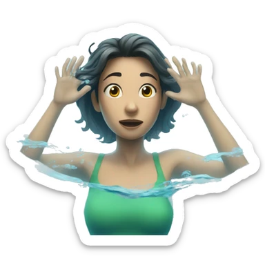 cartoon woman disappearing under the water sticker
