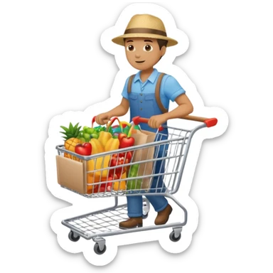 full body of a man pushing a shopping cart inside a supermarket sticker