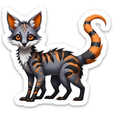 Feral Rare Fantasy dark colorful Vernid-Sergal-Genet-Trico-species by LiLaiRa, random markings, tufted tail, tufted ears, full body sticker