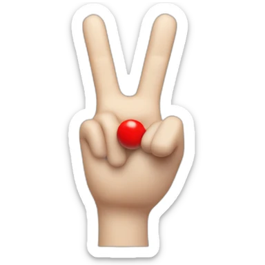 white 3d cartoon hand doing peace sign with a small red string on the index finger sticker