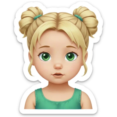 Blond baby girl with messybun green dress blue eyes sticker