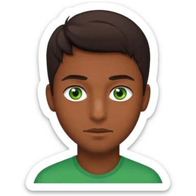 green eyes. handsome. young man. brown skin. Dark hair. sticker