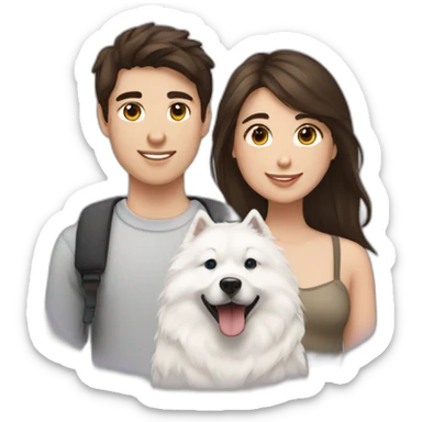 brunette girl with brunette boy with a samoyed sticker