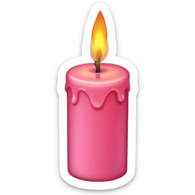A pink candle with a flame on it, viewed from 10 degrees from above. sticker