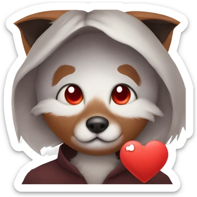 dark red fox face with tiny red heart instead of eyes sticker