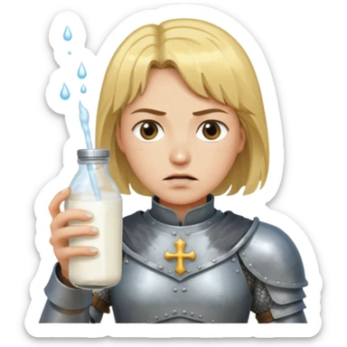 Un biberon avec du lait chaud et Jeanne d’arc en colère qui flotte dedans  sticker