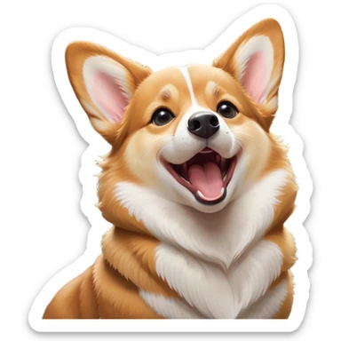 Cinematic Cute Yawning Fawn Corgi Portrait Emoji, Head tilted slightly with a dramatic, wide-open yawn, showcasing a smooth fawn coat with bold white markings, short ears slightly drooping, round brown eyes barely open in drowsy contentment, Simplified yet irresistibly adorable features, highly detailed, glowing with a soft, cozy glow, high shine, relaxed yet expressive, stylized with a touch of whimsy, bright and endearing, soft glowing outline, capturing the essence of a sleepy yet affectionate herder, so drowsy it feels like it could stretch right out of the screen and curl up for a nap! sticker