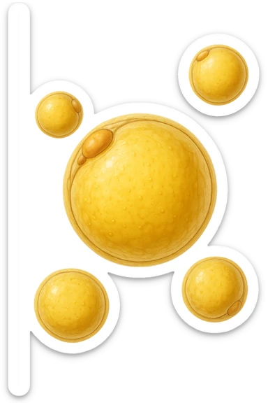 adipociti (cellule gialle) anatomiche realistiche fluttuano in aria sticker