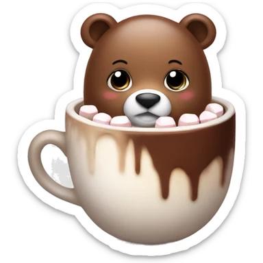 Baby bear ina. Cup of hot chocolate with marshmallows on its head  sticker