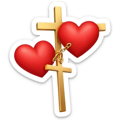 Two red  hearts connected by a simple gold cross  sticker