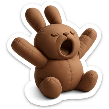brown bunny stretching arms while yawning, cushion style sticker