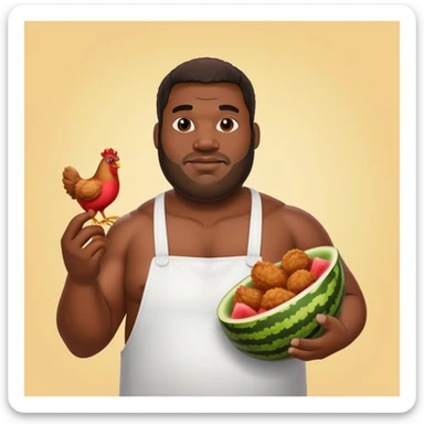 Big black man with fried chicken in one hand and wqtermelon in the other hand sticker