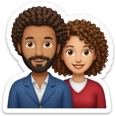 Beso mujer morena rizada y hombre blanco con barba negra sticker