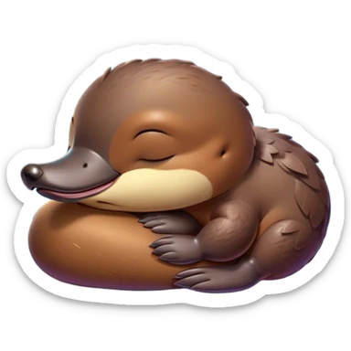 Meme-Worthy Cute Sleeping Platypus Portrait Emoji, Head resting peacefully with a contented smile, showcasing a unique, streamlined build and a luxuriously soft brown fur, eyes shut in a serene, restful float, Simplified yet hilariously adorable features, highly detailed, glowing with a soft, drowsy light, high shine, relaxed and utterly lovable, stylized with an air of playful laziness, bright and heartwarming, soft glowing outline, capturing the essence of a comically sleepy platypus, so meme‐worthy it feels like it could instantly become the next viral sensation of adorable slumber! sticker