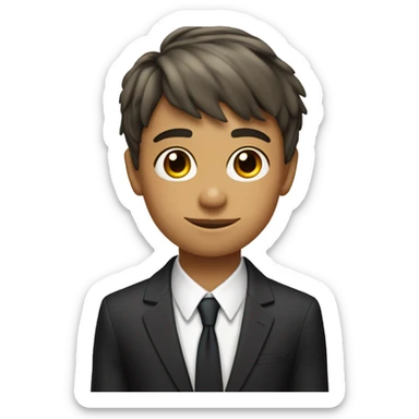 a 12 year old with a few freckles and a low taper fringe haircut and is white but 26% tanned and wearing a suit  sticker