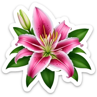 bouquet Deep Pink Oriental Lily with White Edge, luxuriant, leaf, bud sticker