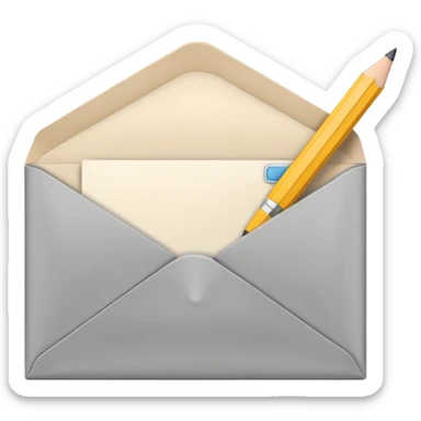 an envelope with a paper and pencil sticker