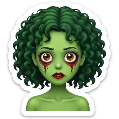 garota verde zombie com cabelos cacheados preto sticker