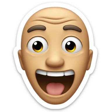 A face with eyes wide, grinning anxiously, forehead in wrinkles and two hands throwing peace signs sticker