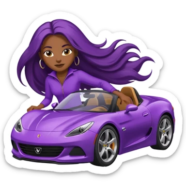 Black woman with long hair riding in a purple sports car sticker