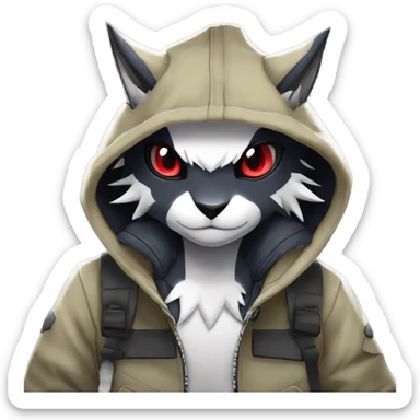 Dark Anthro Cool Litten-Absol-Zangoose-Pokémon Punk Techwear Hoodie Cargo Collar sticker