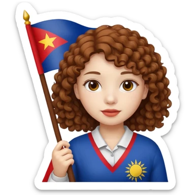 white curly brown hair girl pinoy flag sticker