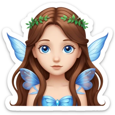 Long brown hair blue eyes girl with fairy wing sticker