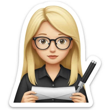 je voudrai un emoji d'une fille aux cheveux longs et blonds avec des lunettes entrain de découper DU PAPIER sticker