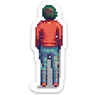 person stretching, pixel art style sticker