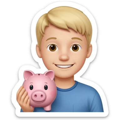 boy  with piggy bank sticker