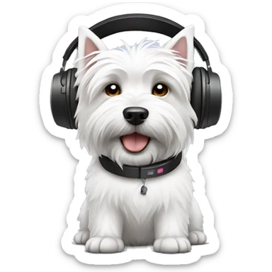 White west highland terrier with headphone sticker