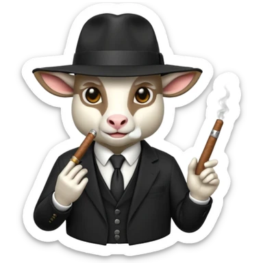 a 3D Goat emoji dressed as a Mafia Boss sticker
