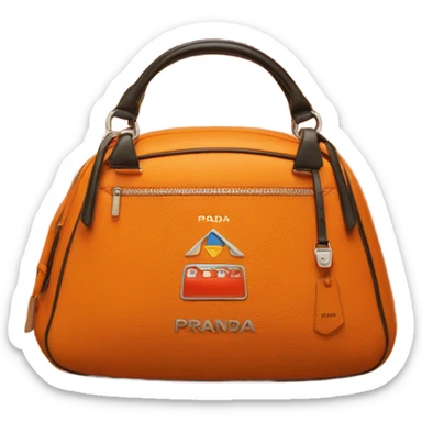 Orange Prada bowling bag with Prada triangle logo  sticker