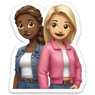 Una amiga blanca y una morena sonriendo juntas con ropa rosada sticker