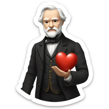 Victor Hugo holds a heart in his hand sticker