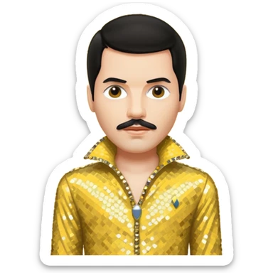 Freddie Mercury with black hair, yellow sequin outfit sticker
