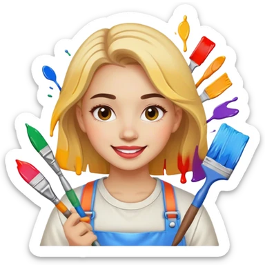 very cheerful and colorful painter girl sticker