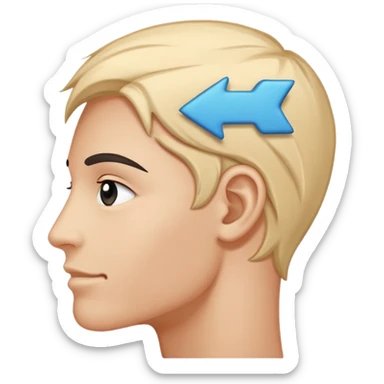 Minimalistic flat vector icon, iOS style, thin black contour on white background. Human head profile with thought bubble and arrow pointing to a happy face. No text, no shadows sticker